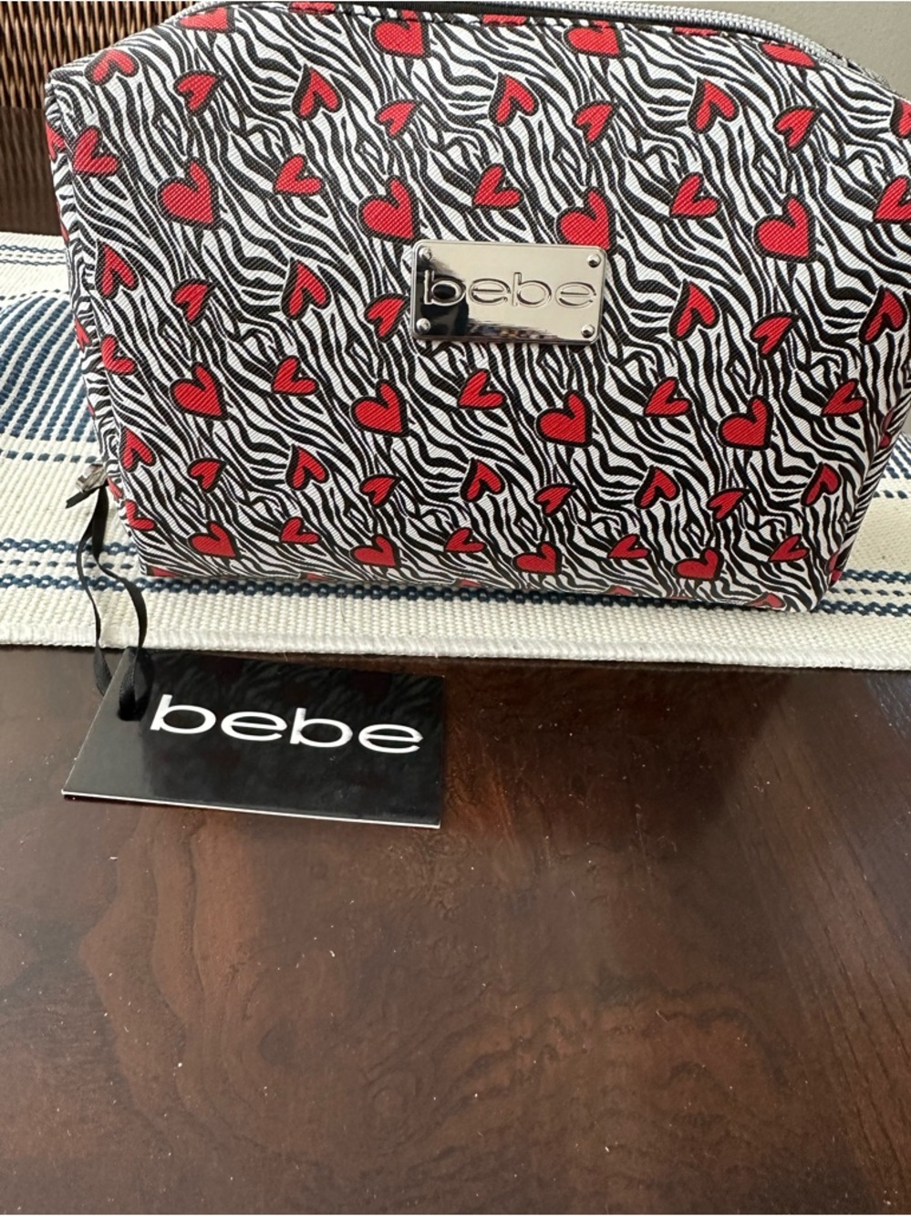 Bebe Red & Black Heart Zebra Print Cosmetic Pouch